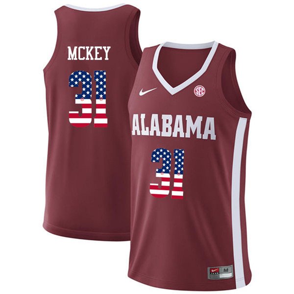 Men #31 Derrick McKey Alabama Crimson Tide USA Flag Fashion College Basketball Jerseys-Crimson - Click Image to Close